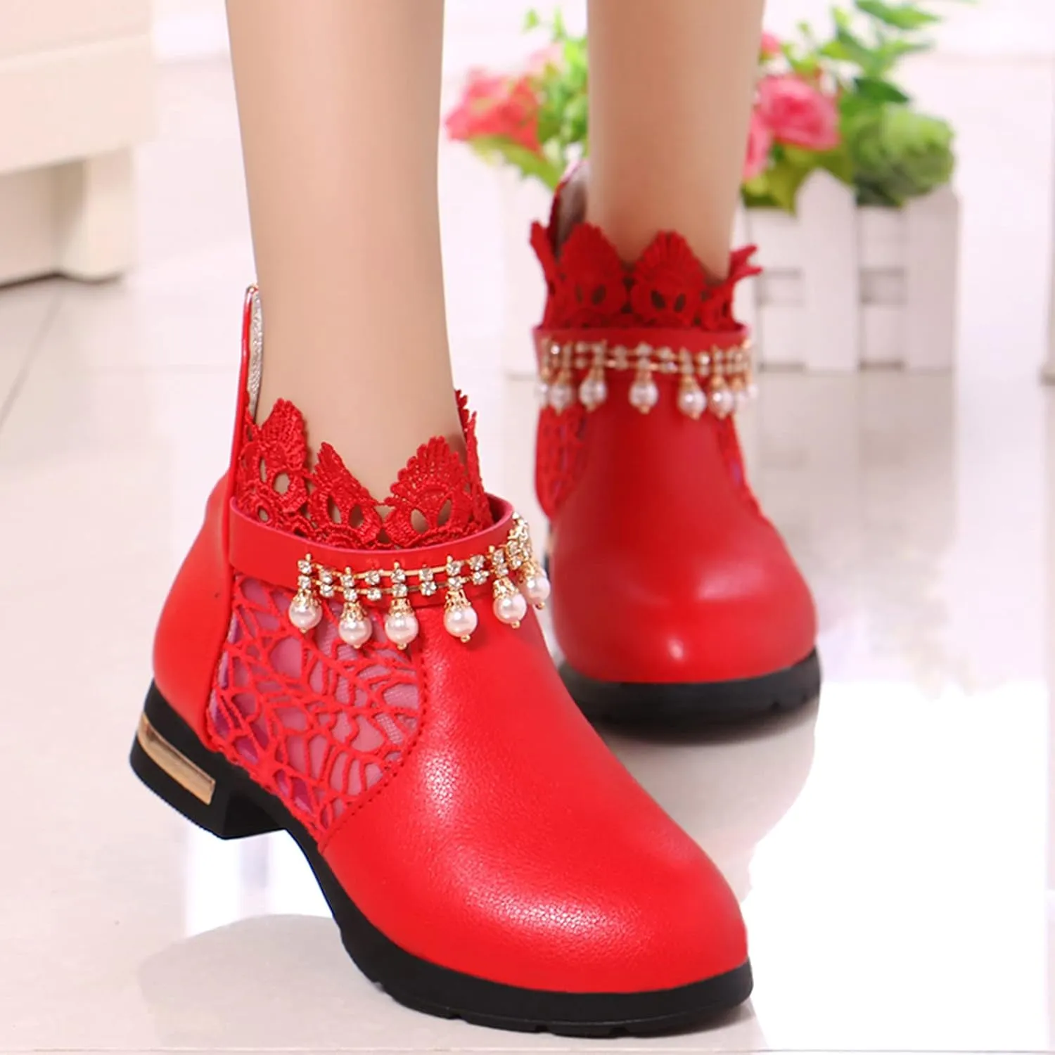 Ankle Boots for Girls Chunky Low Heel Short Short Booties Zip Back Slip On Dress Boot Shoes for Little Kid/Big Kid