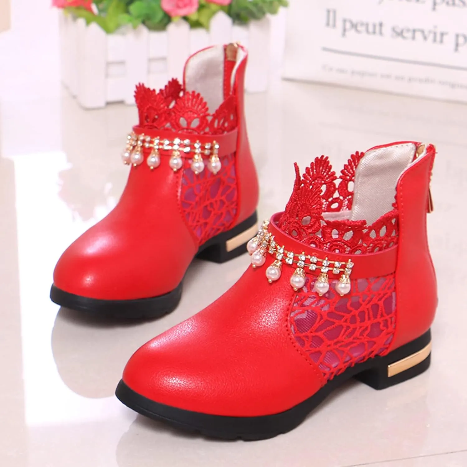 Ankle Boots for Girls Chunky Low Heel Short Short Booties Zip Back Slip On Dress Boot Shoes for Little Kid/Big Kid