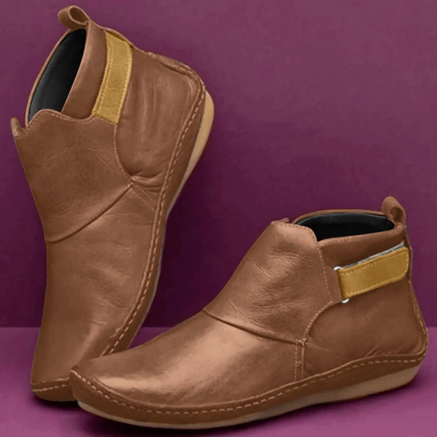Ankle Boots for Women No Heel Arch Support Booties Side Zipper Vintage Leather Boots Flat Heel Dressy Booties