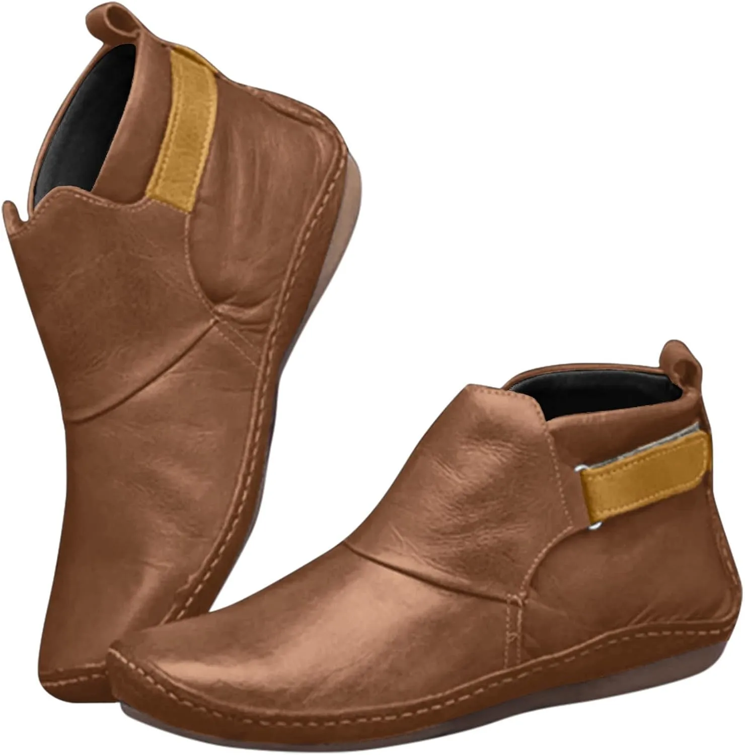 Ankle Boots for Women No Heel Arch Support Booties Side Zipper Vintage Leather Boots Flat Heel Dressy Booties