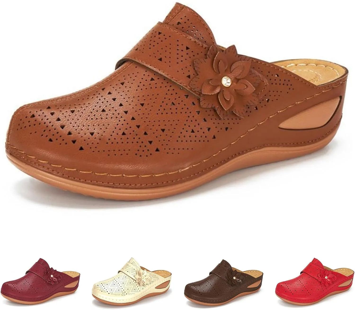 Clogs for Women Mules Shoes Hollow Out Slip On Platform Wedge Sandals Comfortable Open Toe Dressy Sandals Arch Support Closed Toe Sandal Outdoor Beach Slippers Breathable Shoes