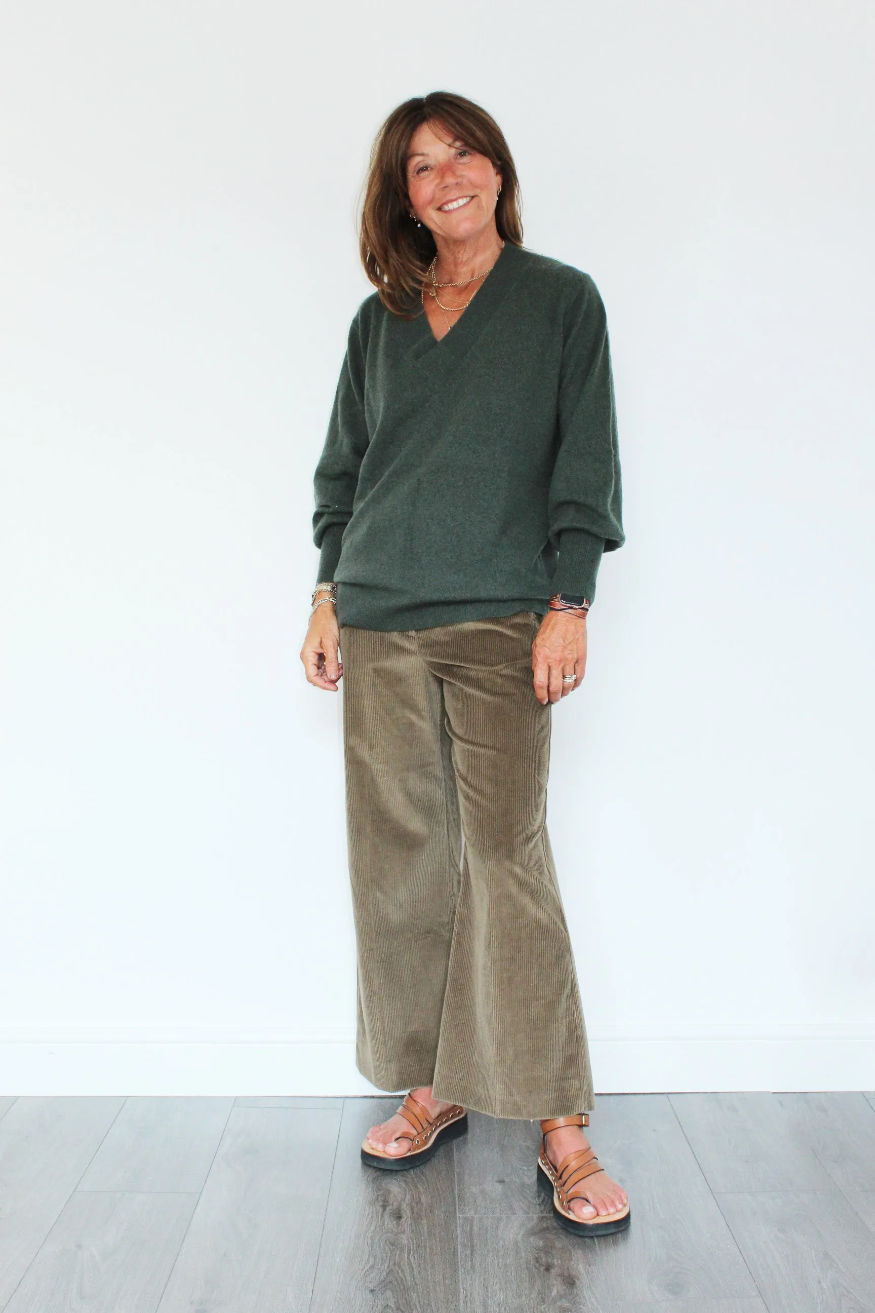CRUSH Cashmere Hilo Balloon Sleeve Jumper in Khaki