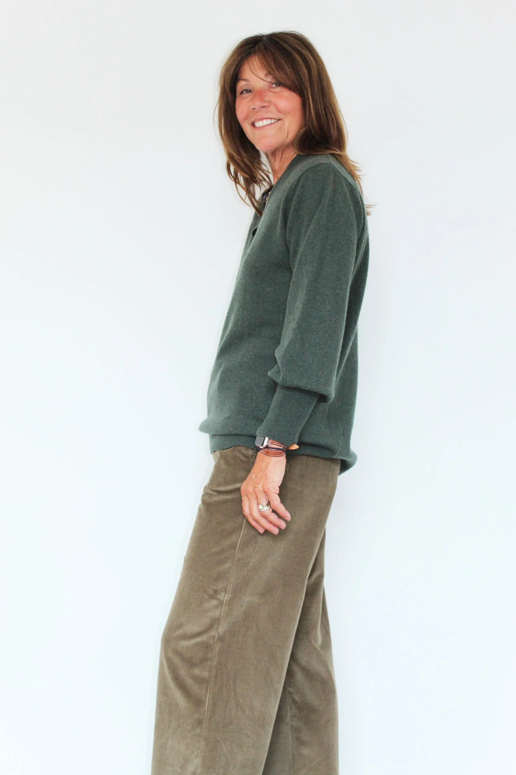 CRUSH Cashmere Hilo Balloon Sleeve Jumper in Khaki