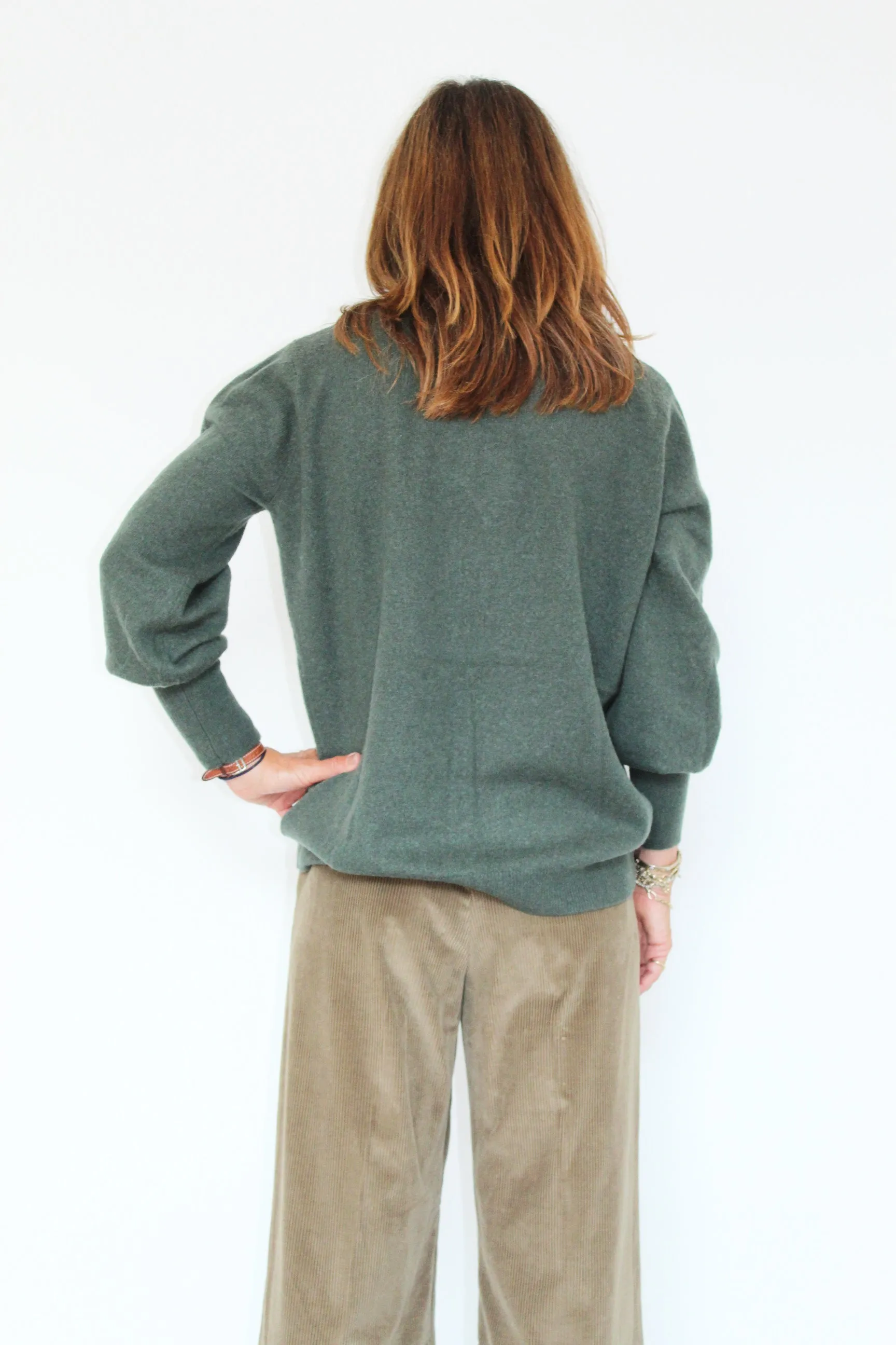 CRUSH Cashmere Hilo Balloon Sleeve Jumper in Khaki