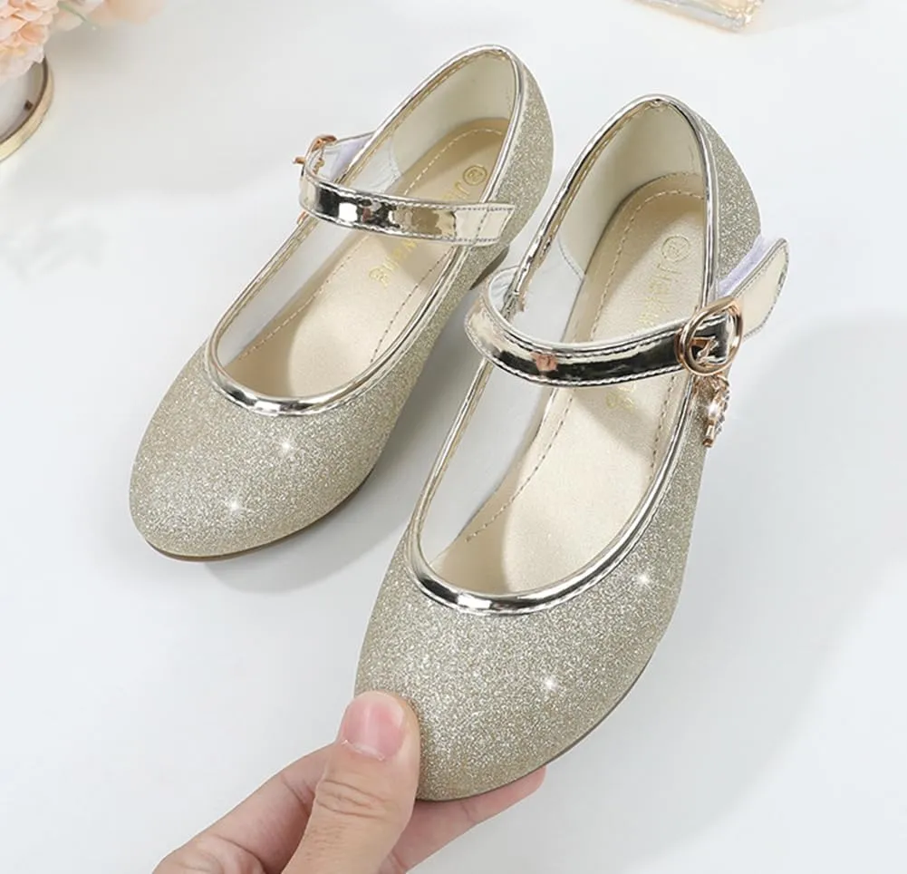 Girls Heels Dress Shoes Mary Jane Pumps Low Heel Princess Flower Wedding Party