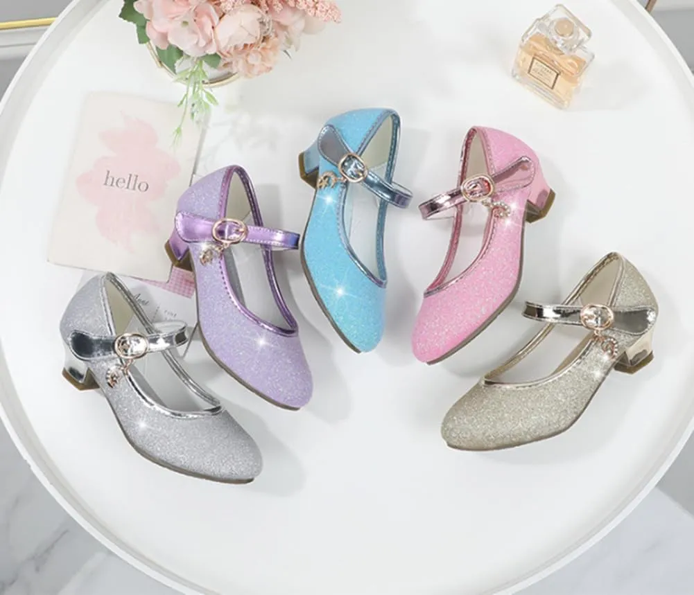 Girls Heels Dress Shoes Mary Jane Pumps Low Heel Princess Flower Wedding Party