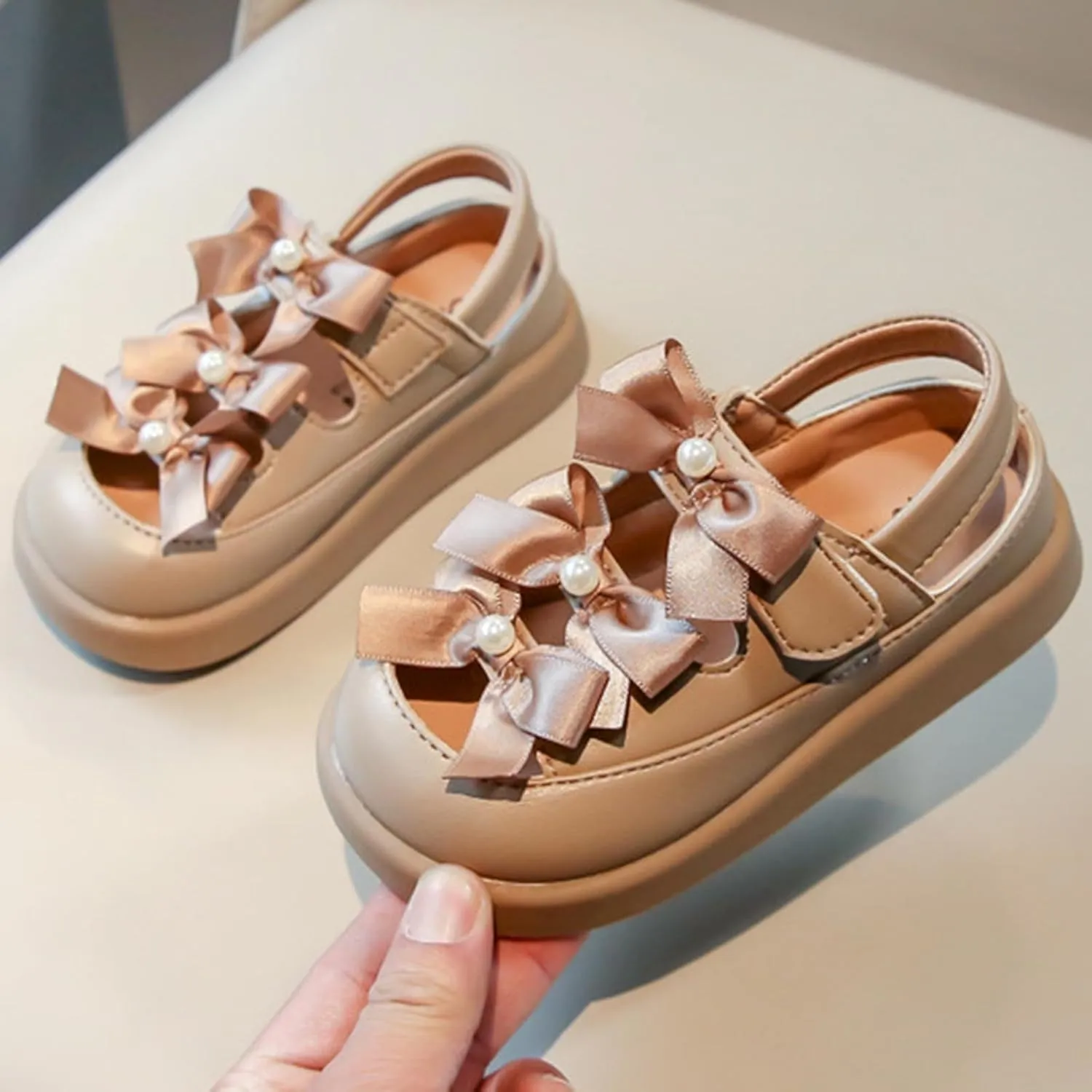 Girls Sandal Cute Bow Little Kids Close Toe - Flower Girl Dress Flats Summer Shoes Footwear