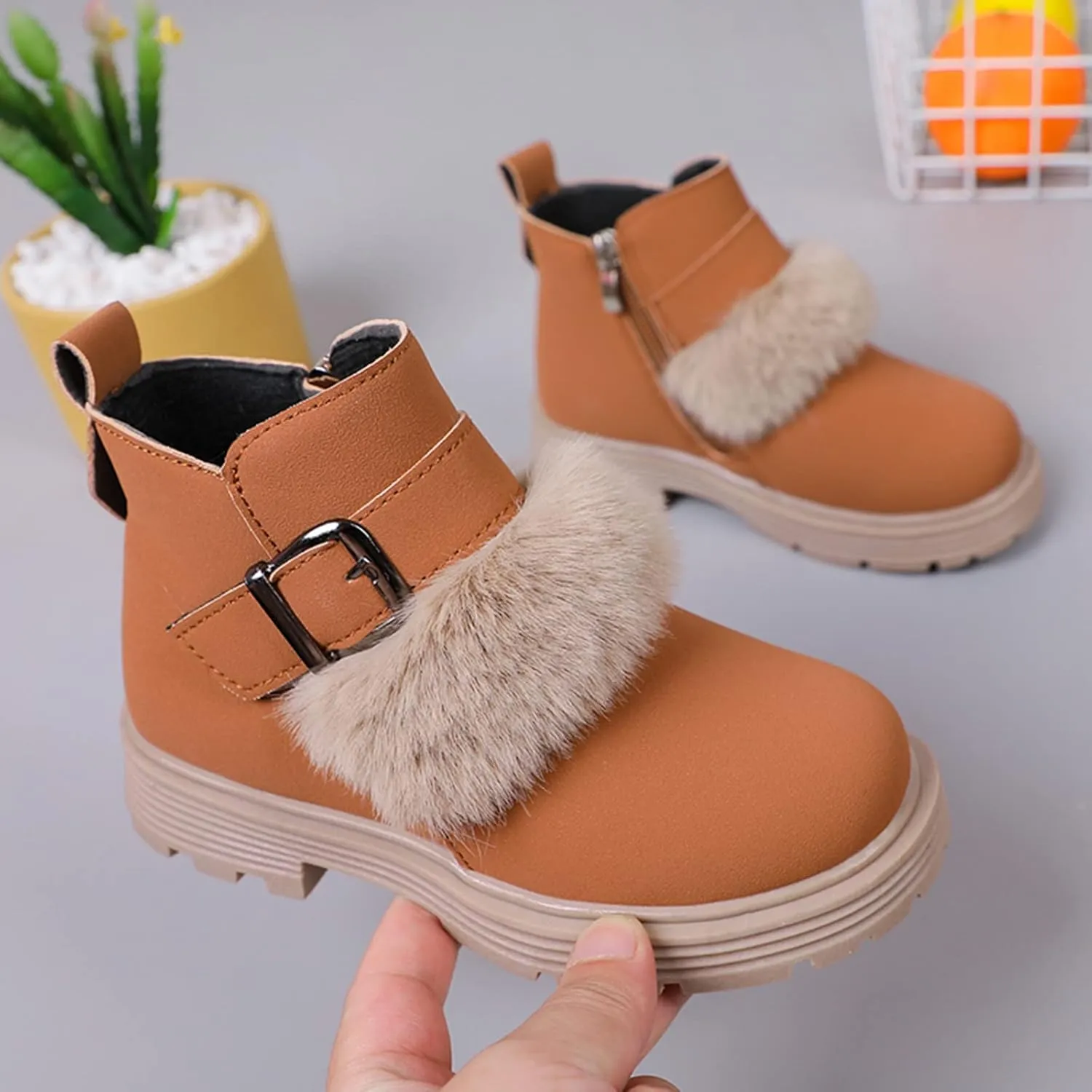Girls Shoes Fashion Solid Color Short Boots Non Slip Breathable Nude Women Boots House Slippers for Men Memory Foam (Brown, 5-5.5 Years Little Child)
