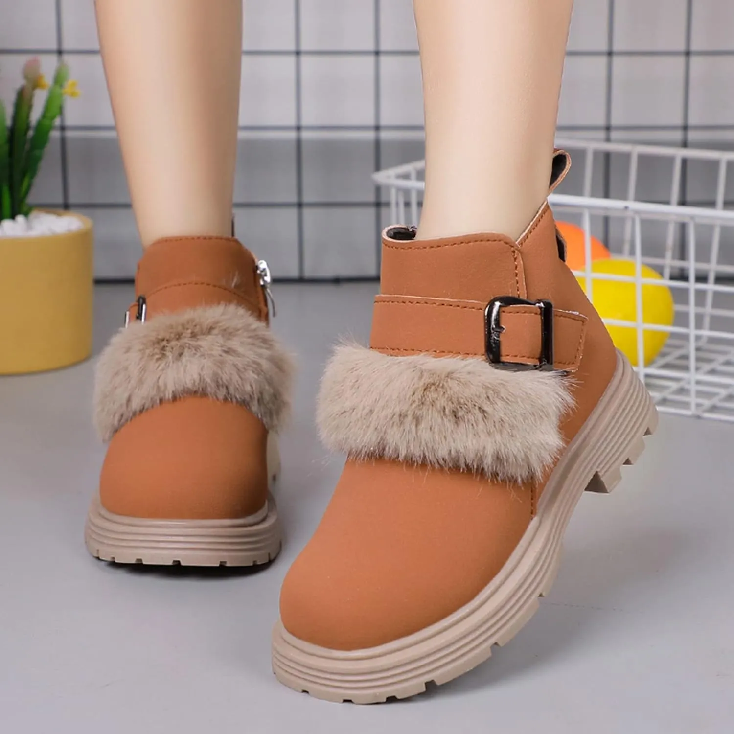 Girls Shoes Fashion Solid Color Short Boots Non Slip Breathable Nude Women Boots House Slippers for Men Memory Foam (Brown, 5-5.5 Years Little Child)