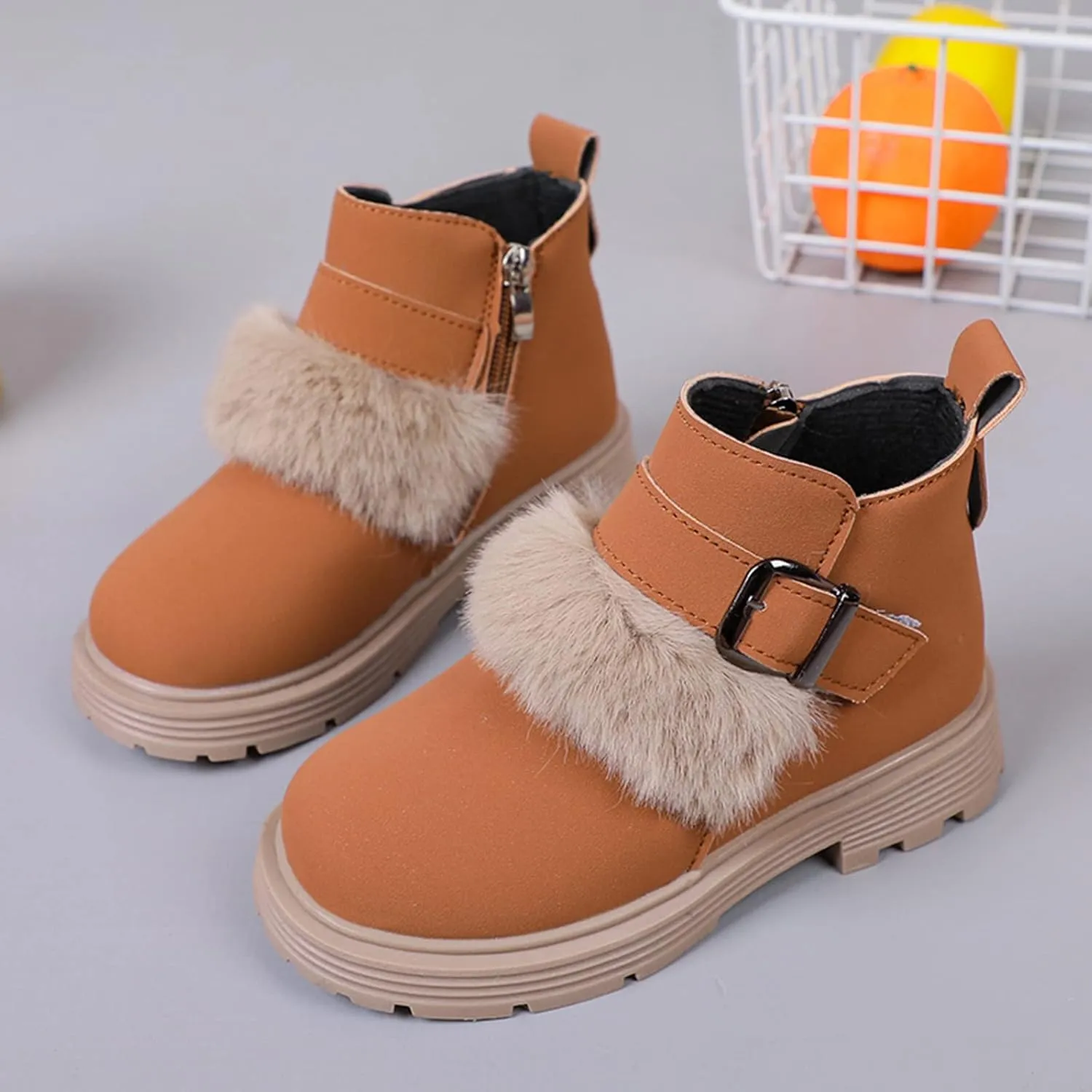 Girls Shoes Fashion Solid Color Short Boots Non Slip Breathable Nude Women Boots House Slippers for Men Memory Foam (Brown, 5-5.5 Years Little Child)