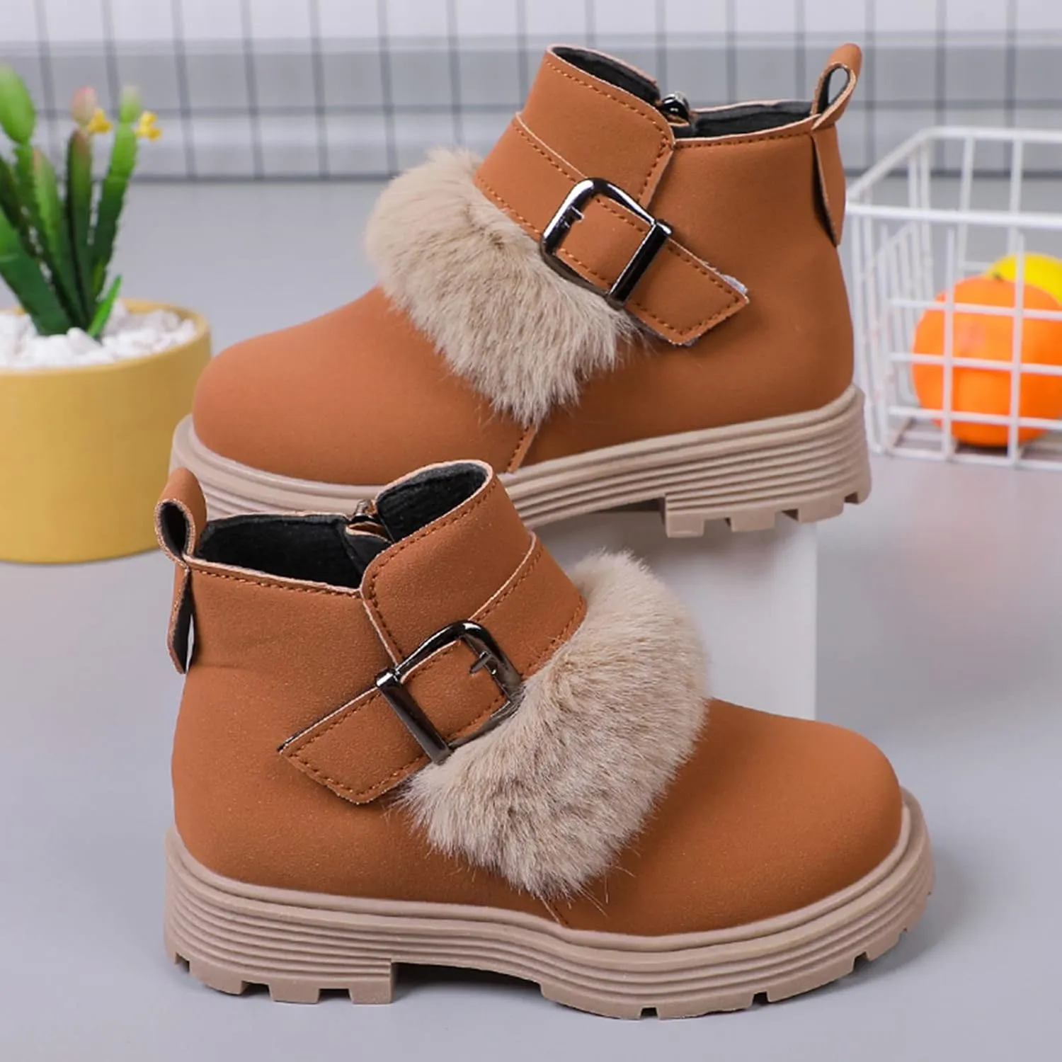Girls Shoes Fashion Solid Color Short Boots Non Slip Breathable Nude Women Boots House Slippers for Men Memory Foam (Brown, 5-5.5 Years Little Child)
