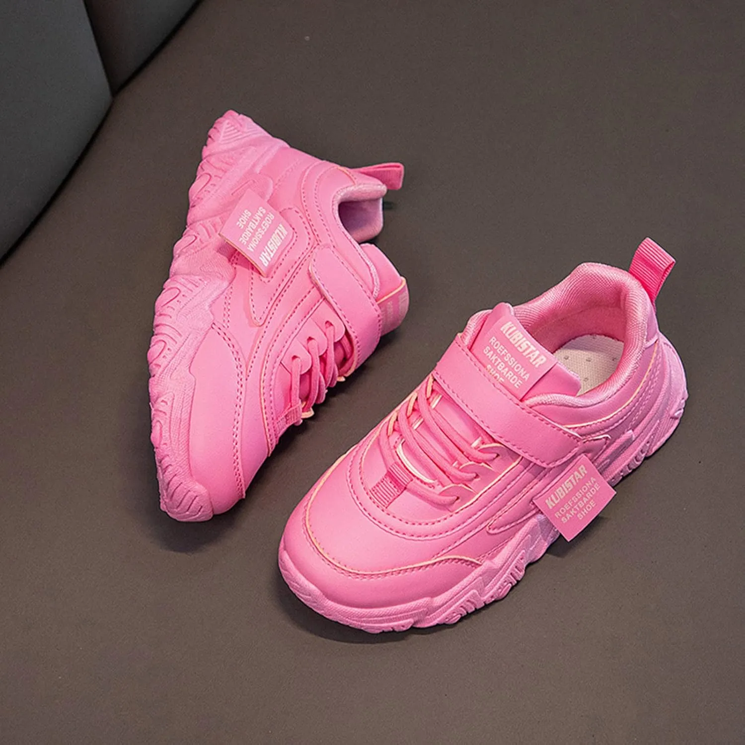 Girls' Sneakers 3-13 Years Children Boys Girls Fashion Sneaker Thick Sole Non Slip Lace Up Sports Shoes White Sneakers