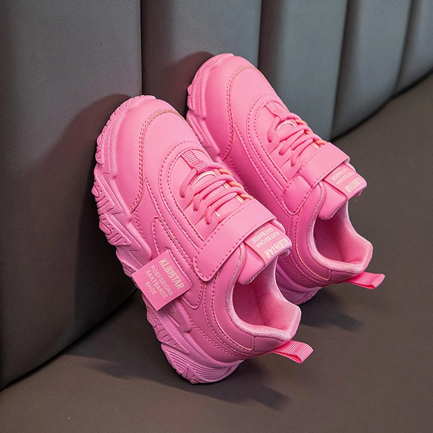 Girls' Sneakers 3-13 Years Children Boys Girls Fashion Sneaker Thick Sole Non Slip Lace Up Sports Shoes White Sneakers
