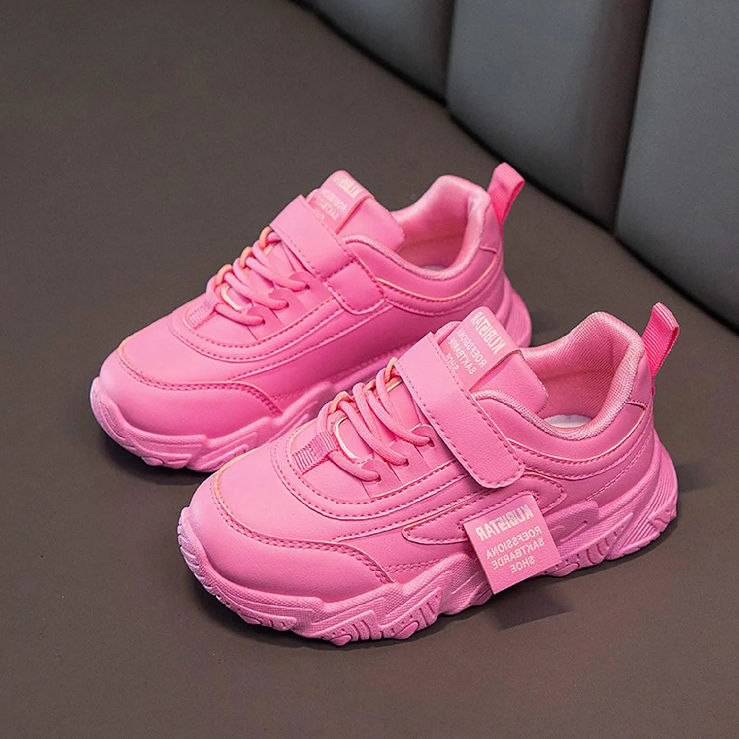 Girls' Sneakers 3-13 Years Children Boys Girls Fashion Sneaker Thick Sole Non Slip Lace Up Sports Shoes White Sneakers