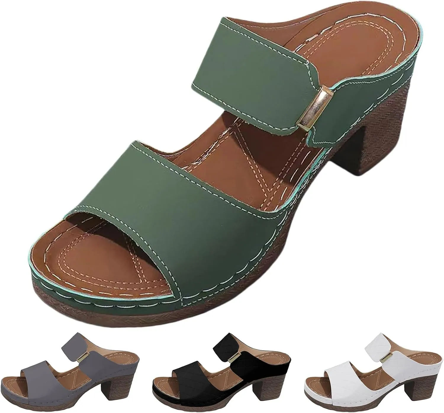 Heeled Sandals for Women Comfortable Orthopedic Slides Sandals Open Toe Low Heel Wedge Slippers Dressy Casual Work Sandal for Women Office Breathable Dress Shoes