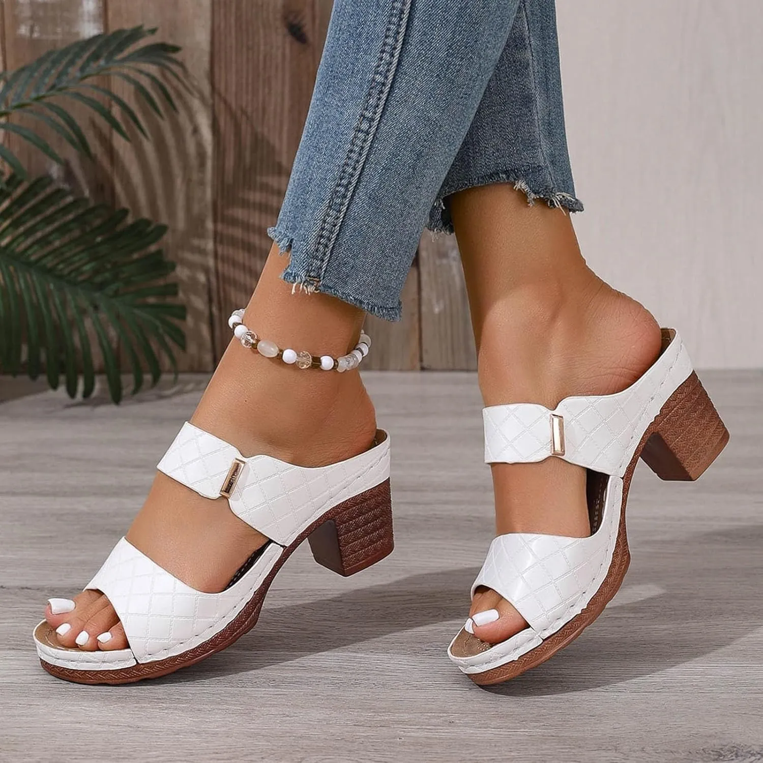 Heeled Sandals for Women Comfortable Orthopedic Slides Sandals Open Toe Low Heel Wedge Slippers Dressy Casual Work Sandal for Women Office Breathable Dress Shoes