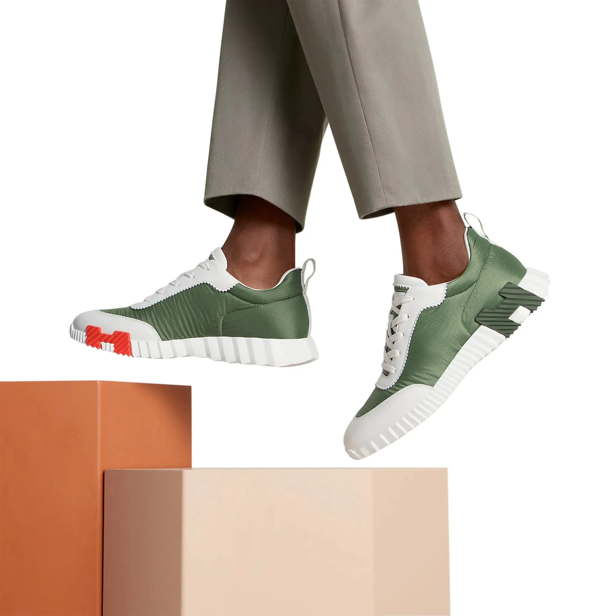 Hermès Paris Ripstop Bouncing Sneaker Matcha White
