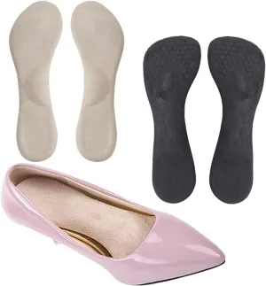 High Heel Inserts Women, Adhesive Velvety Cushioning Insoles for High Heels Anti-Slip,  Gel Cushion Shoe Insoles Pain Relief, Arch Support Shoe Inserts High Arch Flat Feet, 2 Pairs, Beige Black
