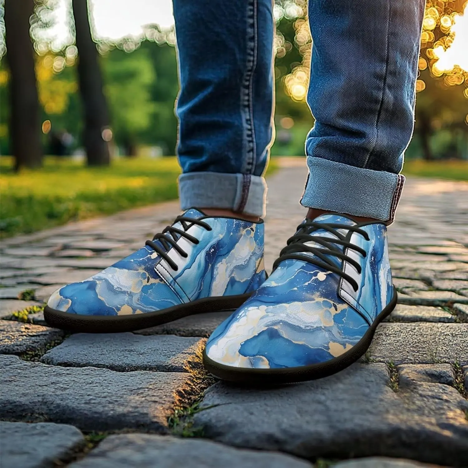 Howilath Marble Print Barefoot Sneakers Men Low Top Extra Width Anti-Skid Running Cross Training Shoe