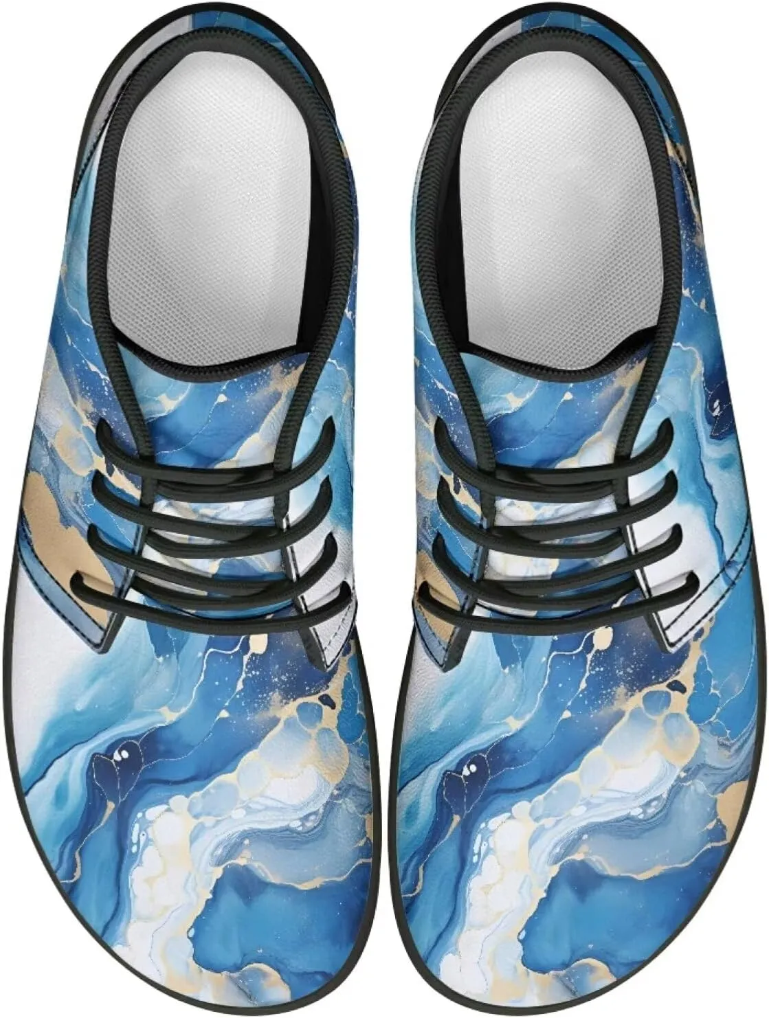 Howilath Marble Print Barefoot Sneakers Men Low Top Extra Width Anti-Skid Running Cross Training Shoe