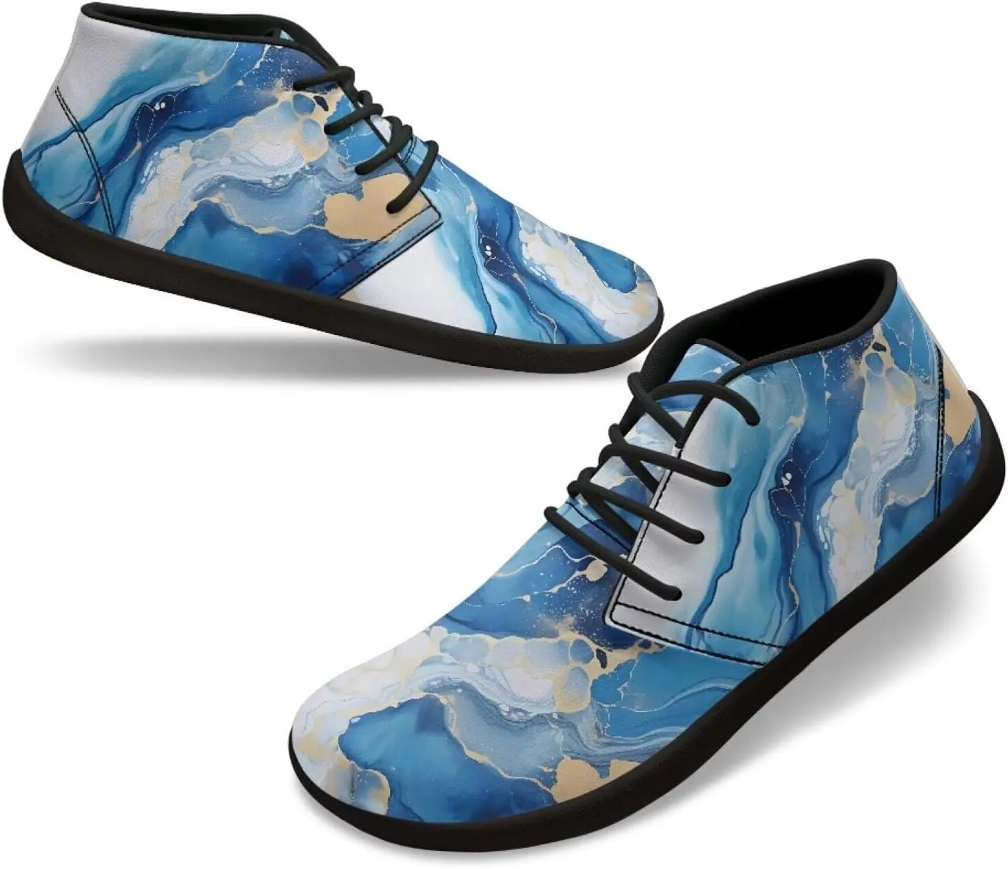 Howilath Marble Print Barefoot Sneakers Men Low Top Extra Width Anti-Skid Running Cross Training Shoe