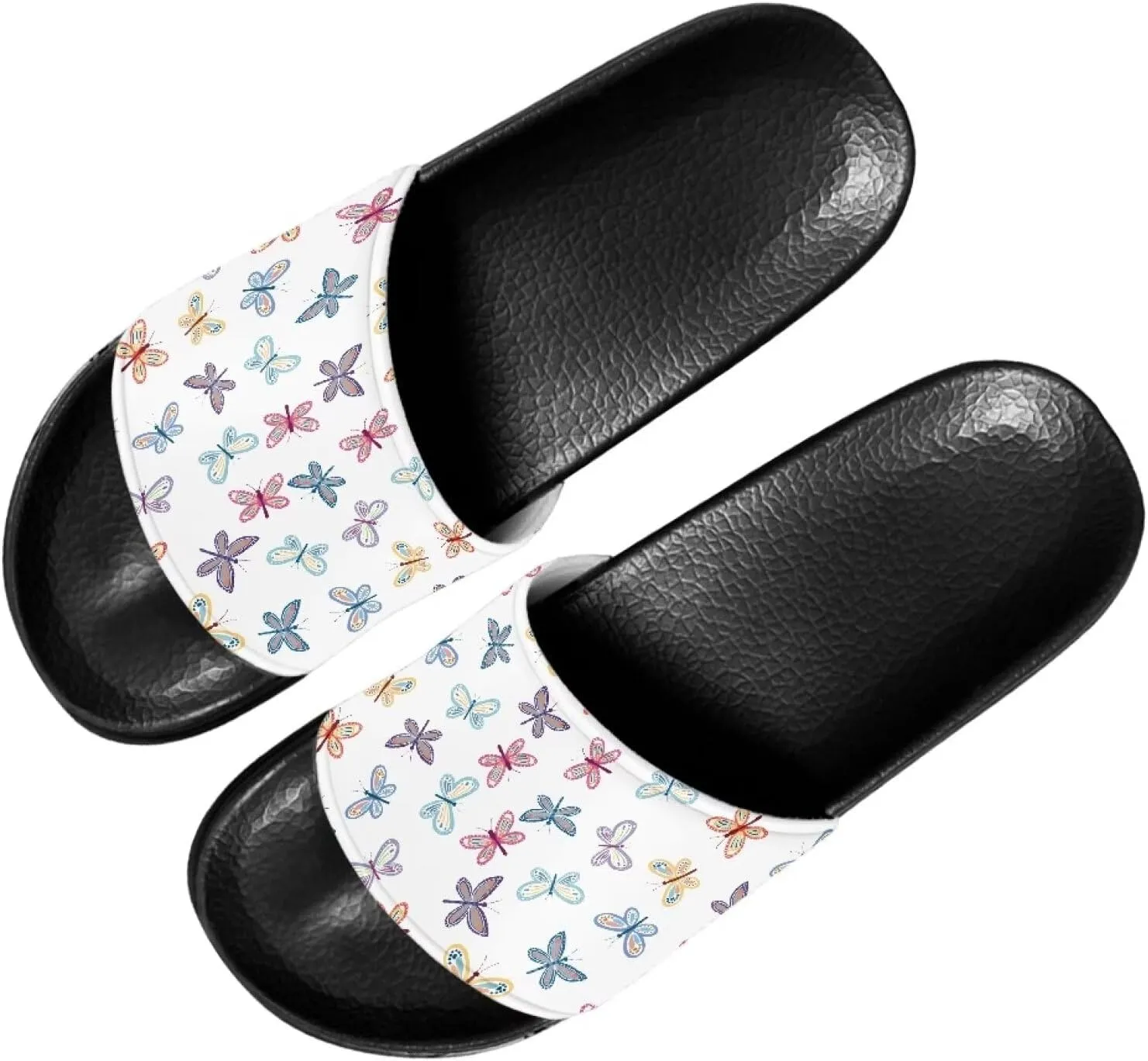 Ladies Pillow House Slide Sandals Open Toe Black Flat Shoes Ultra Cushion Sandals Single Band Bath Shower Shoes Travel-friendly Flip Flops