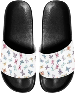Ladies Pillow House Slide Sandals Open Toe Black Flat Shoes Ultra Cushion Sandals Single Band Bath Shower Shoes Travel-friendly Flip Flops