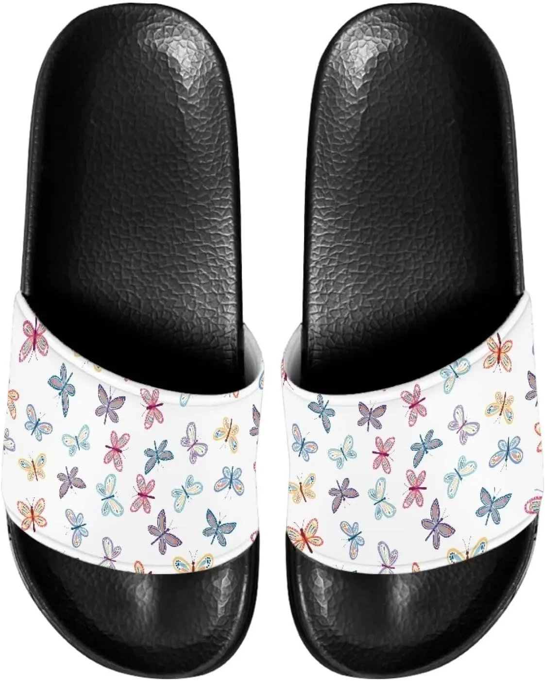 Ladies Pillow House Slide Sandals Open Toe Black Flat Shoes Ultra Cushion Sandals Single Band Bath Shower Shoes Travel-friendly Flip Flops
