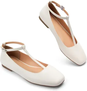 Mary Jane Flats Women Adjustable T Strap Square Toe Ballet Flats Ankle Strap Dress Comfortable Flats for Work,Date Nights Party,Office,Wedding