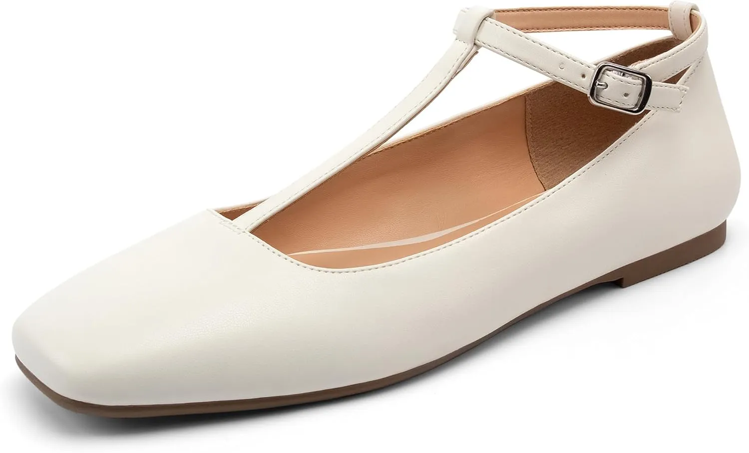 Mary Jane Flats Women Adjustable T Strap Square Toe Ballet Flats Ankle Strap Dress Comfortable Flats for Work,Date Nights Party,Office,Wedding