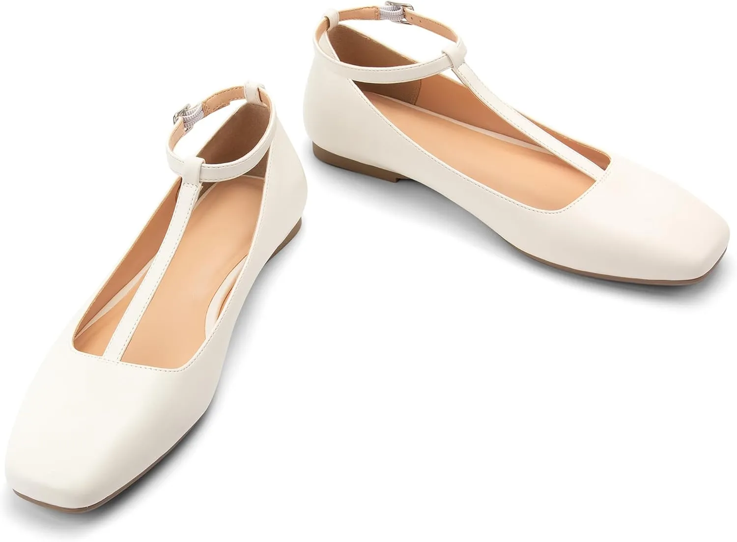 Mary Jane Flats Women Adjustable T Strap Square Toe Ballet Flats Ankle Strap Dress Comfortable Flats for Work,Date Nights Party,Office,Wedding