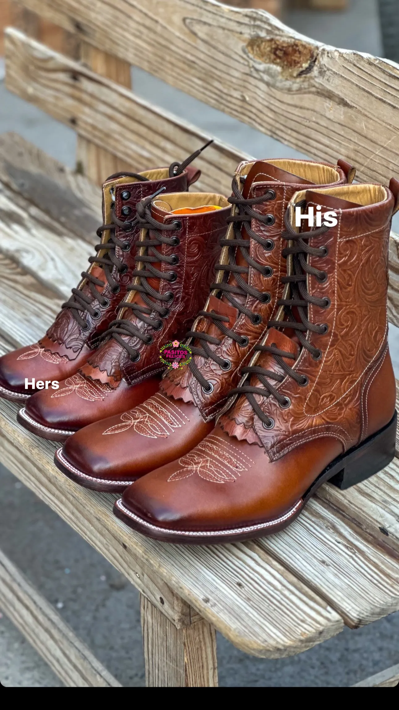 Men Botas Lacer / WIDE women- Shedron Leather Tooled Wide Boots