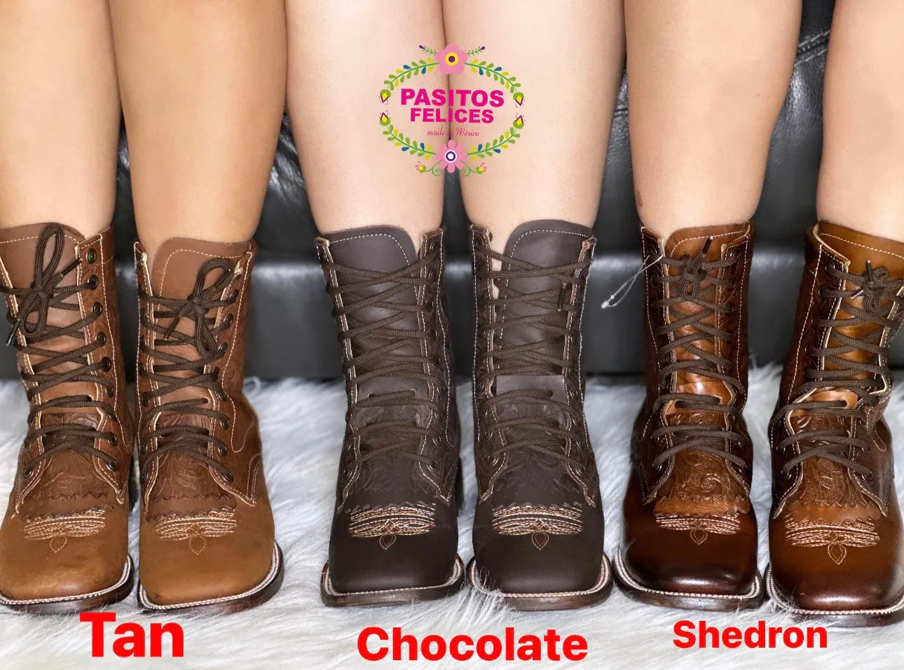 Men Botas Lacer / WIDE women- Shedron Leather Tooled Wide Boots