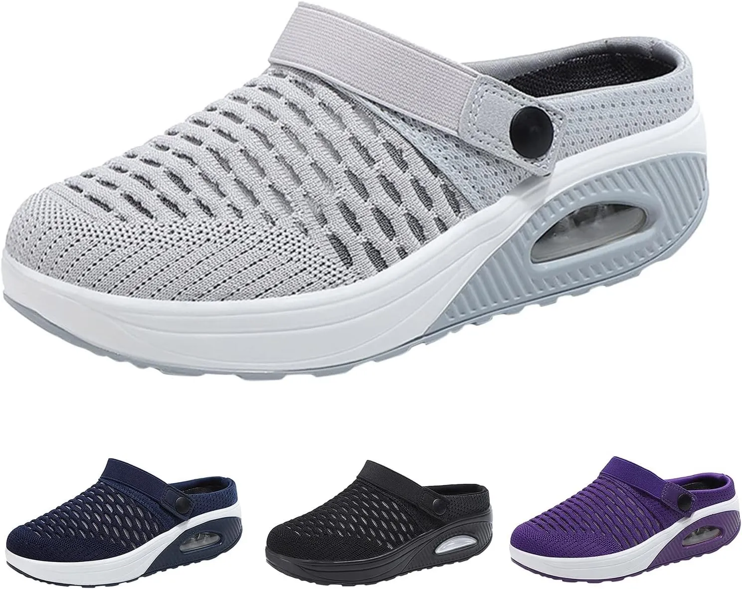 Mules Clogs for Women Orthopedic Air Cushion Wide Width Non-Slip Sneakers Adjustable Beach Shoes Outdoor Slippers Breathable Platform Mesh Sandals