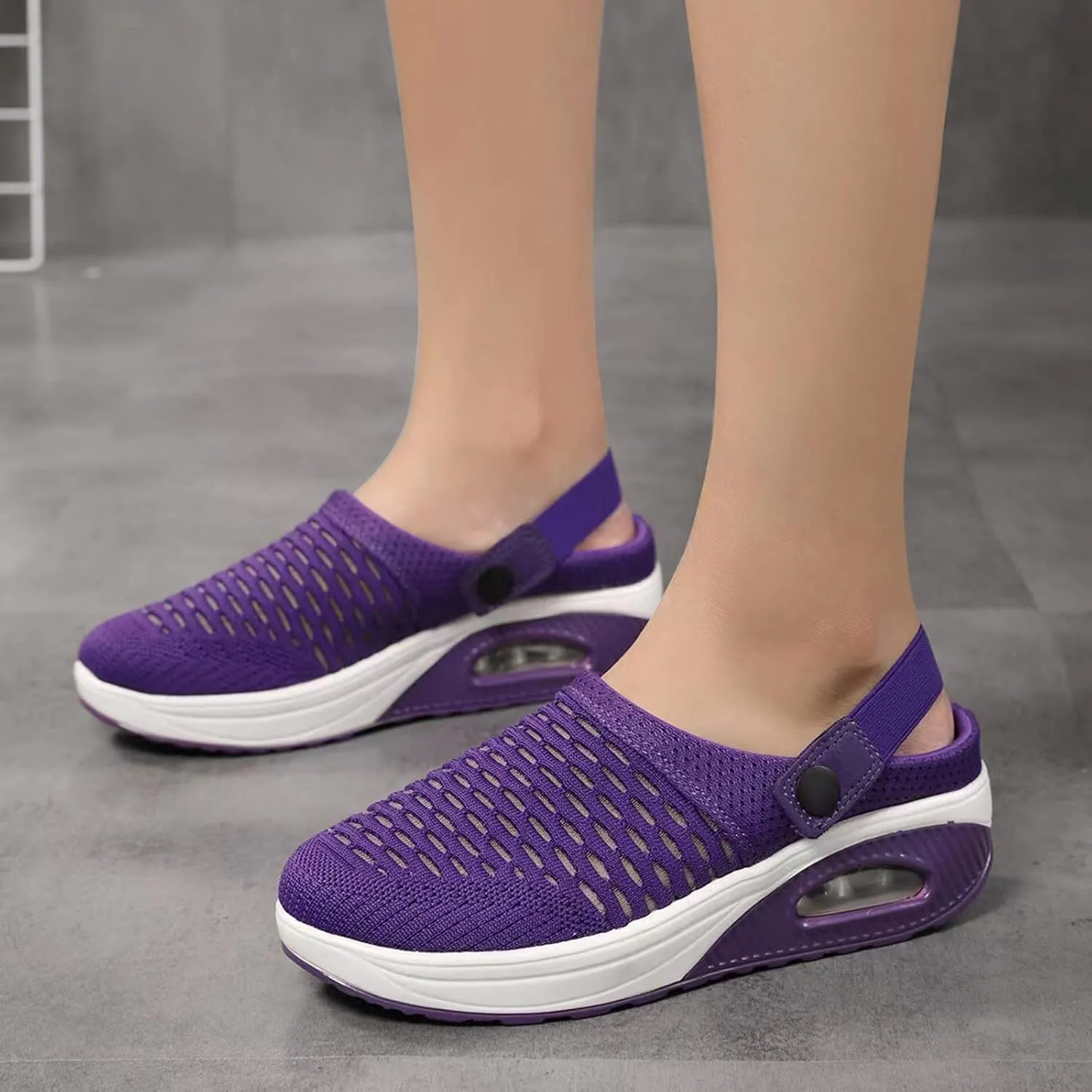 Mules Clogs for Women Orthopedic Air Cushion Wide Width Non-Slip Sneakers Adjustable Beach Shoes Outdoor Slippers Breathable Platform Mesh Sandals