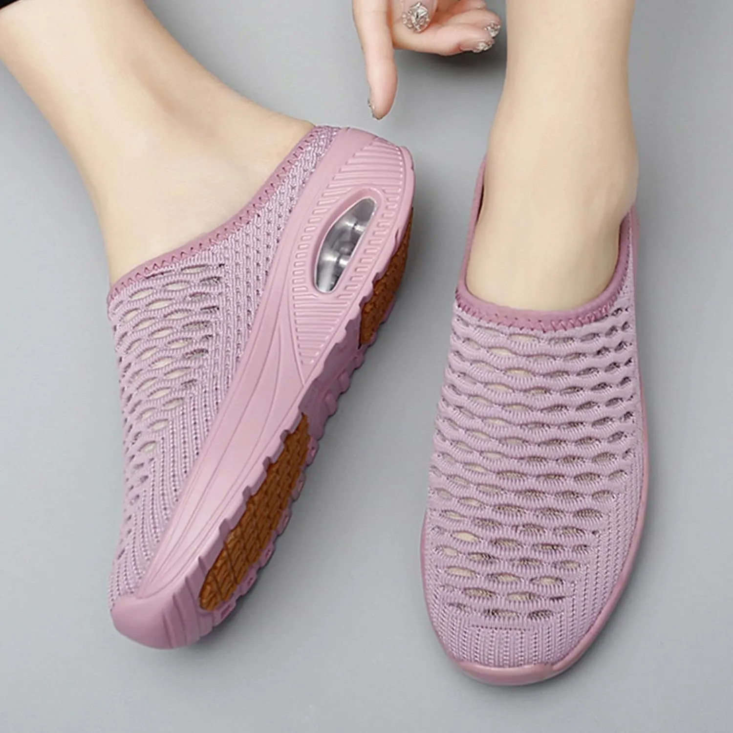 Mules for Women Breathable Mesh Walking Sneakers Sandals Arch Support Shoe Air Cushion Orthopedic Diabetic Shoes Open Back Slip On Shoes Summer Beach Casual Slippers