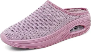 Mules for Women Breathable Mesh Walking Sneakers Sandals Arch Support Shoe Air Cushion Orthopedic Diabetic Shoes Open Back Slip On Shoes Summer Beach Casual Slippers