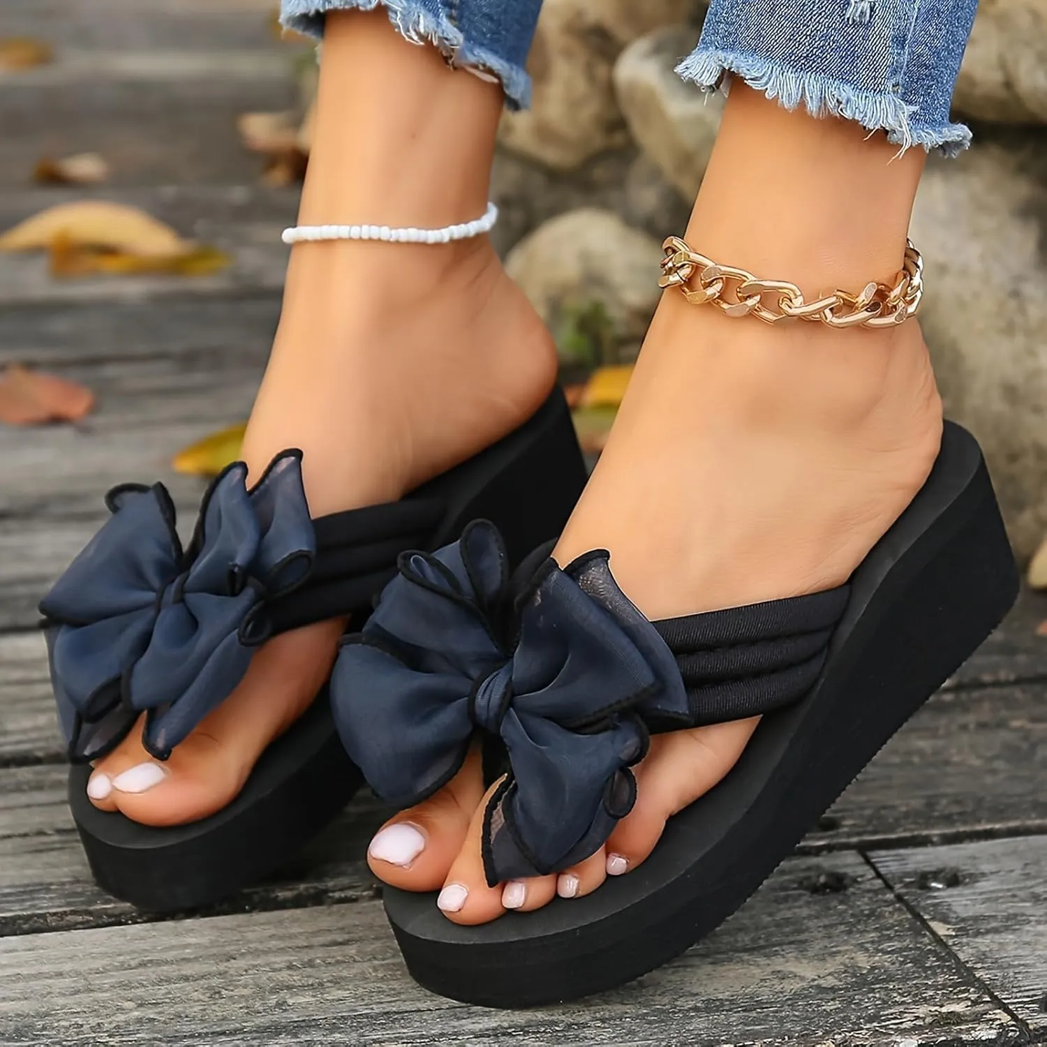 New Plus Size High Heeled Sandals for Women Fashion Beach Women's Shoes Non Slip Flip Women Dressy Comfortable