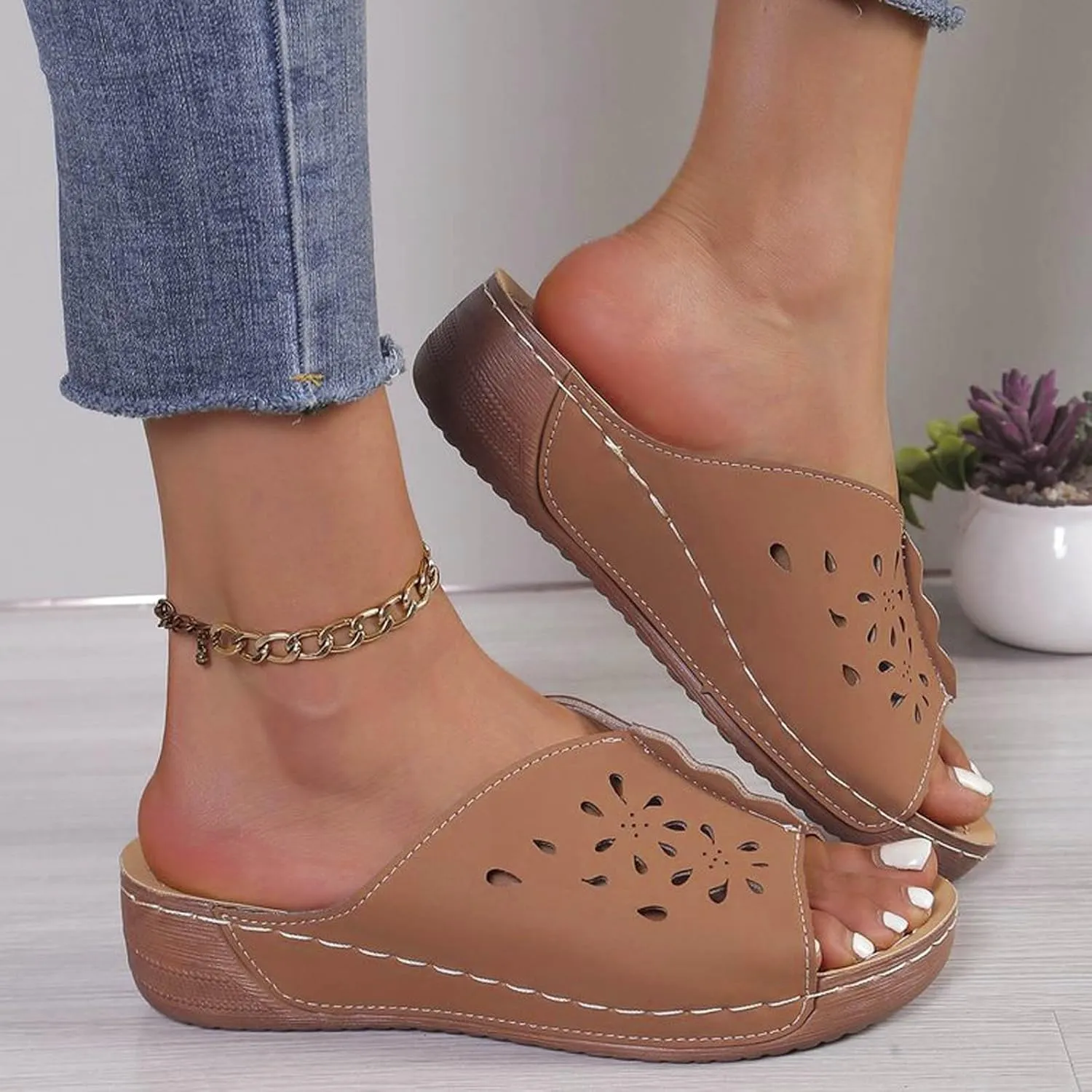 Orthopedic Sandals for Women Arch Support Walking Sandals, Comfort Wear Orthowear Shoes Wide With Slippers Open Toe Slip On Slippers Casual Walking Dress Shoes Beach Vacation Summer Wedges Fashion