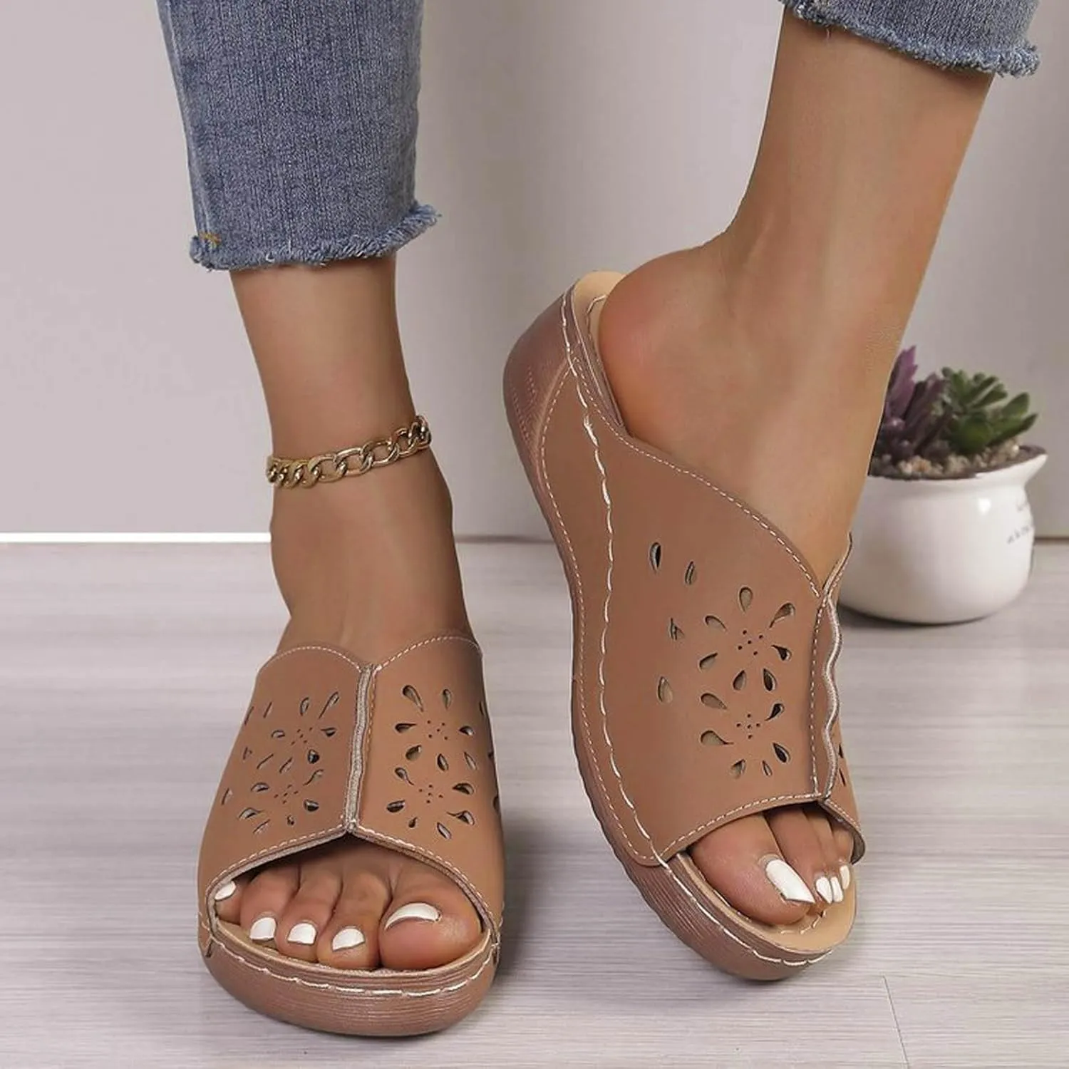 Orthopedic Sandals for Women Arch Support Walking Sandals, Comfort Wear Orthowear Shoes Wide With Slippers Open Toe Slip On Slippers Casual Walking Dress Shoes Beach Vacation Summer Wedges Fashion