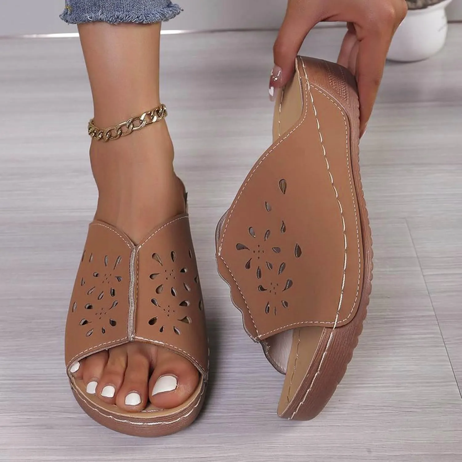Orthopedic Sandals for Women Arch Support Walking Sandals, Comfort Wear Orthowear Shoes Wide With Slippers Open Toe Slip On Slippers Casual Walking Dress Shoes Beach Vacation Summer Wedges Fashion