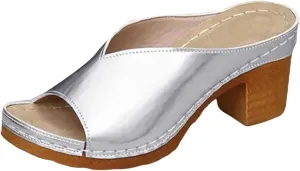Orthopedic Sandals for Women Open Toe Non Slip Heeled Sandals Comfortable Beach Slippers Casual Summer Mules Shoes Soft Leather Block Chunky Mid Heels Sandal