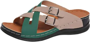 Orthopedic Sandals for Women Summer Comfortable Open Toe Crisscross Adjustable Straps Wedge Walking Shoes Casual Slip On Slippers Lightweight Dressy Low Heel Sandal with Arch Support