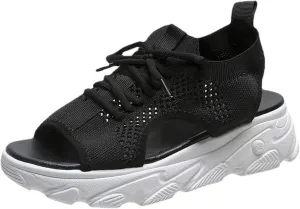 Orthopedic Wedge Sandals for Women Dressy Arch Support Walking Comfortable Sandal Casual Thick Soled Beach Shoes Toe Platform Sneaker Shoe Paneled Cutout Lace-Up Muffin Sandals