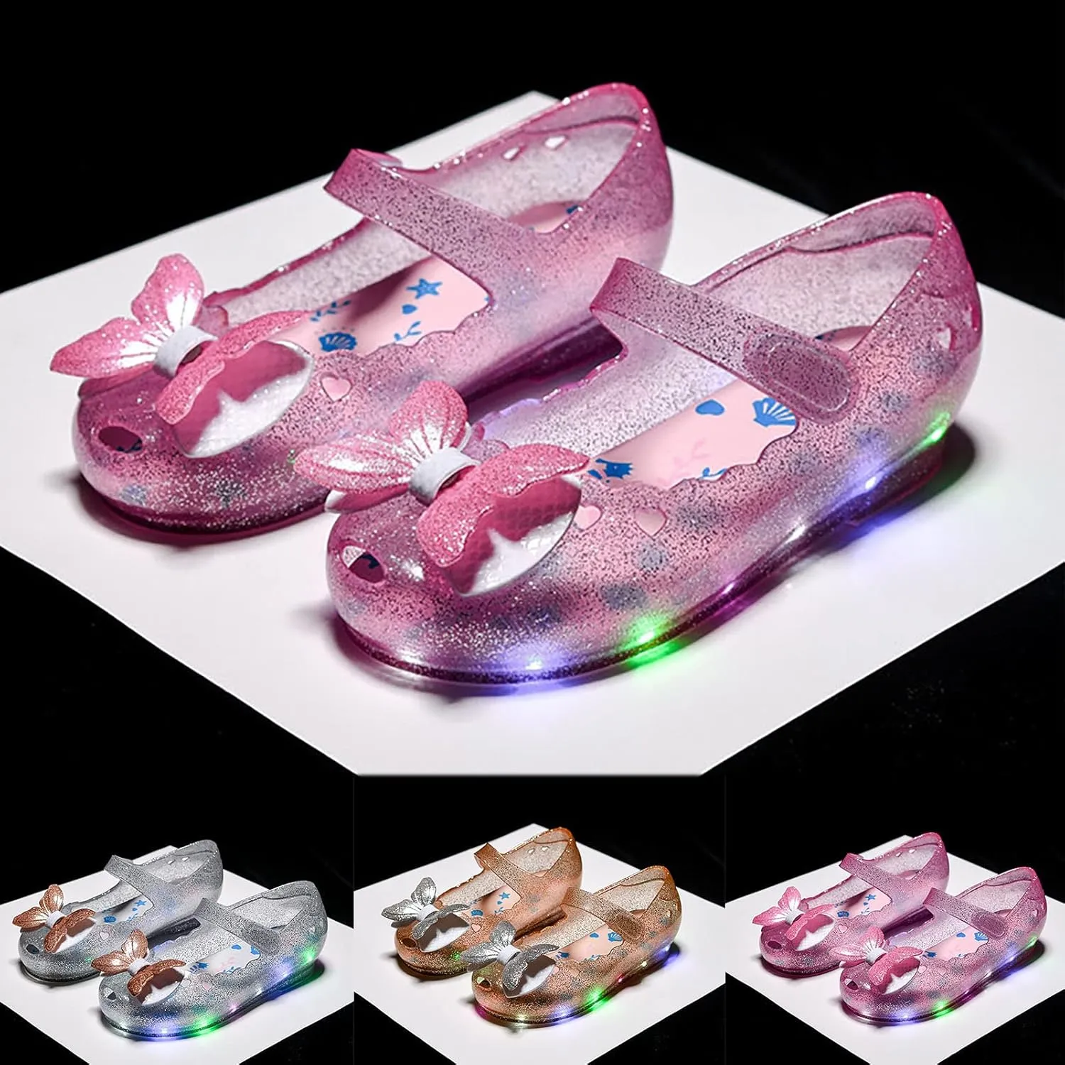Princess Girls LED Jelly Dress Shoes Toddler Little Kid Chunky Heels Flat Wedding Party School Flower Girl