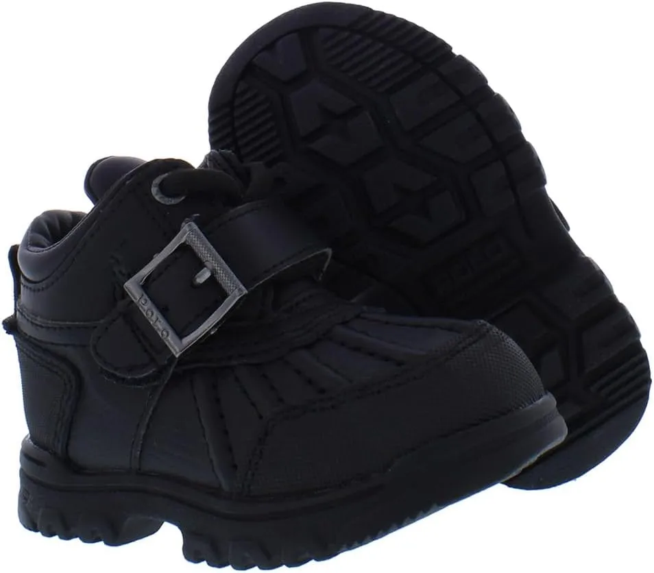 RALPH LAUREN Boy's Dover Boot, Chocolate/Tan Leather Combat