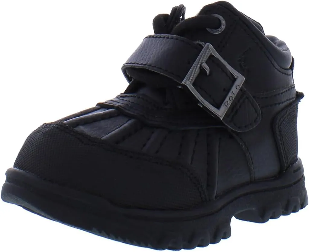 RALPH LAUREN Boy's Dover Boot, Chocolate/Tan Leather Combat