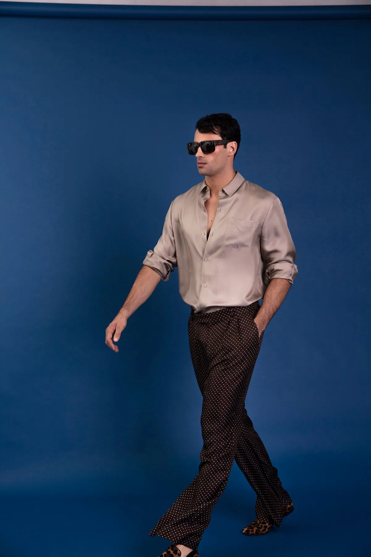 Salinas Silk Trouser Chocolate Dot Man