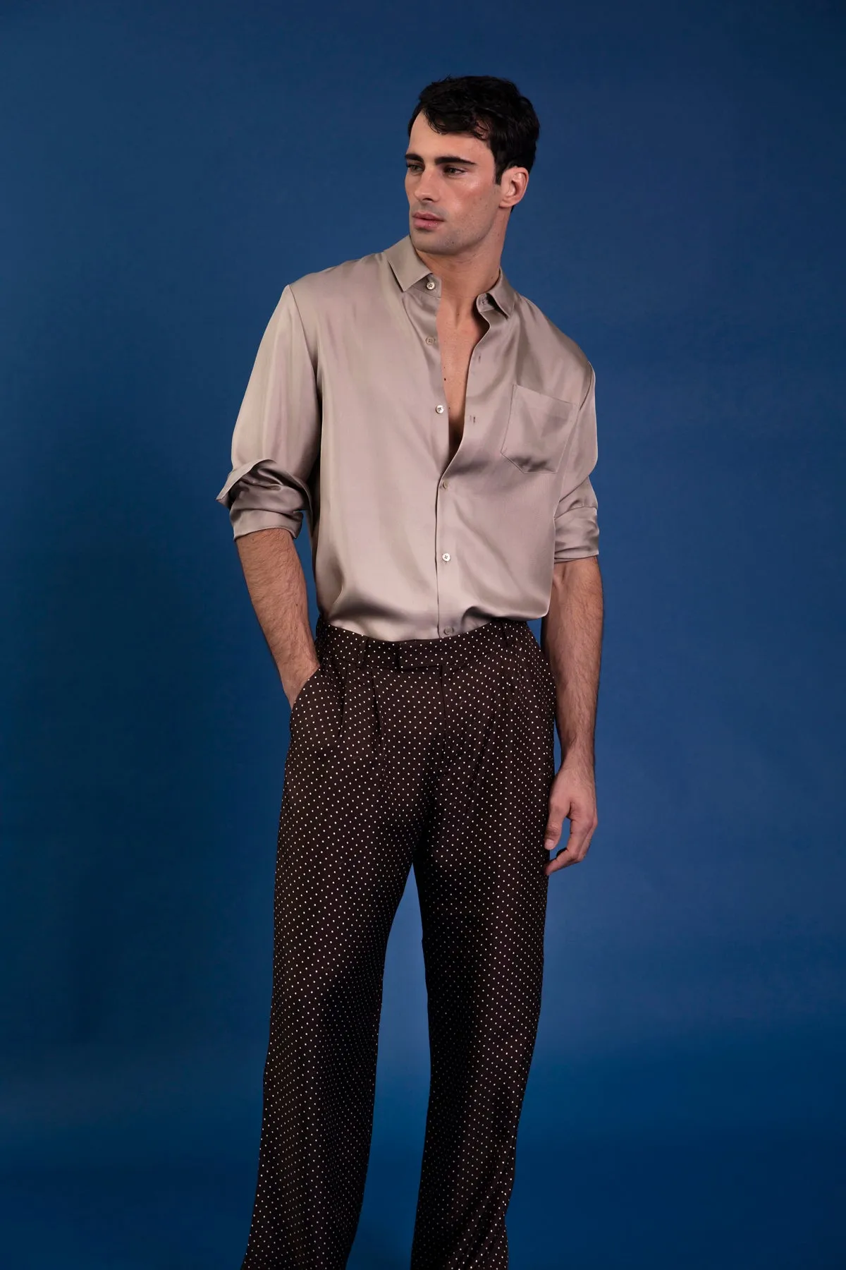 Salinas Silk Trouser Chocolate Dot Man