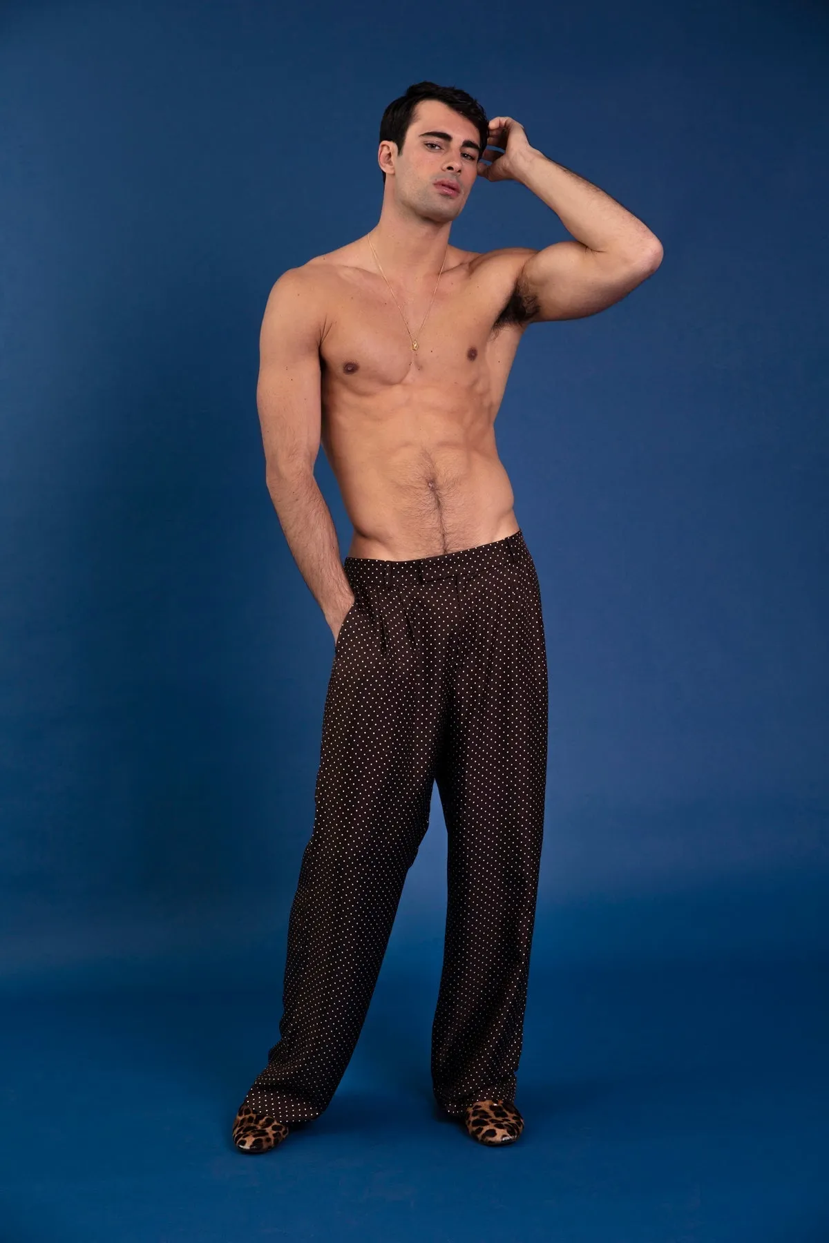 Salinas Silk Trouser Chocolate Dot Man